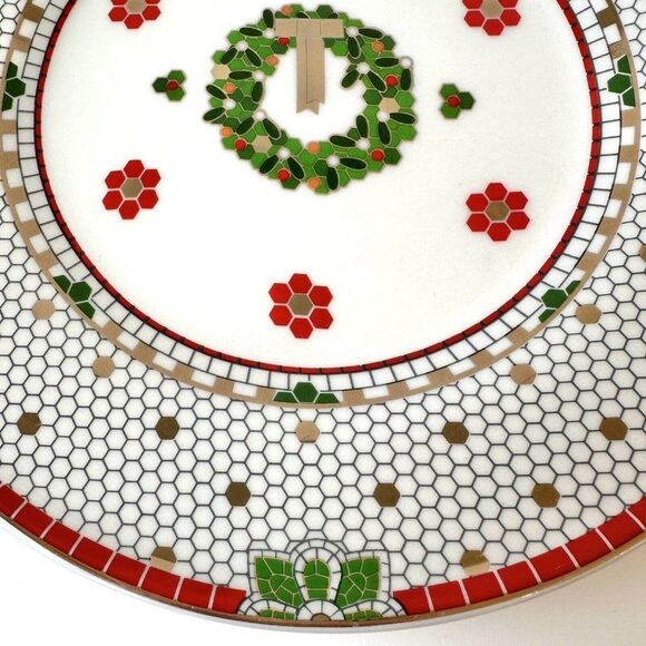 Anthropologie Festive Bistro Tile Dessert Plate Green Wreath Stoneware NEW - Picture 5 of 7